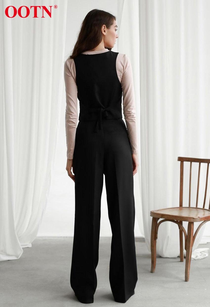 Office lady Baggy Trouser High Waist Elegant All-Match Wide Leg Pants - Women Plus Length Spring Pocket Zipper Street Pants (BP)(1U25) - Deals DejaVu