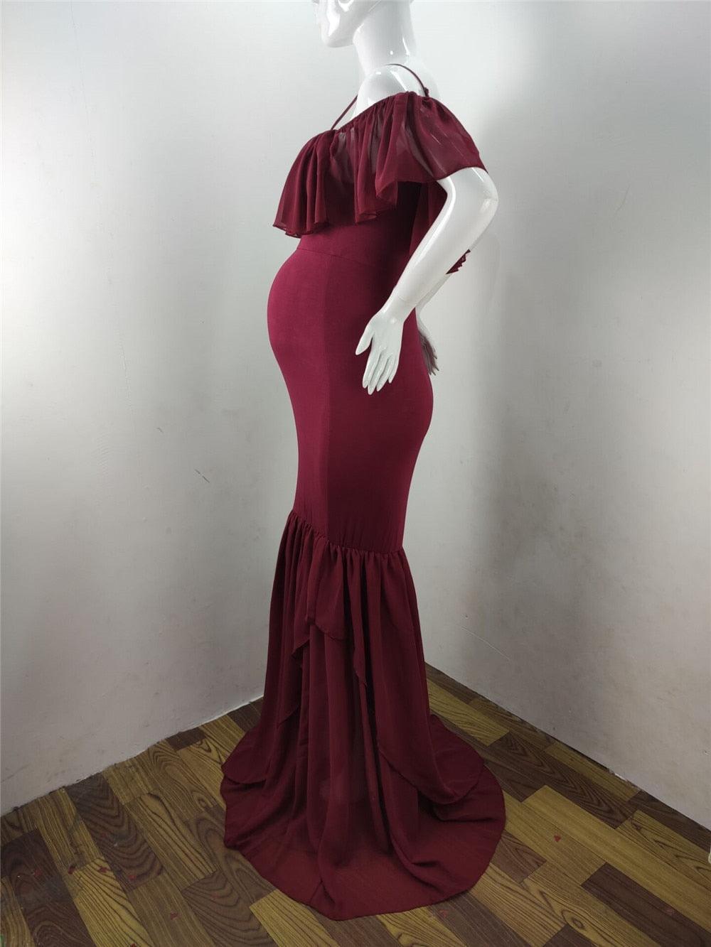 Ruffles Maxi Maternity Gown For Photo Shoots - Cute Sexy Maternity Dresses Photography - Plus Size (1U5)(Z6)(Z8)(1Z1)(2Z1)(3Z1)(4Z1)(7Z1)