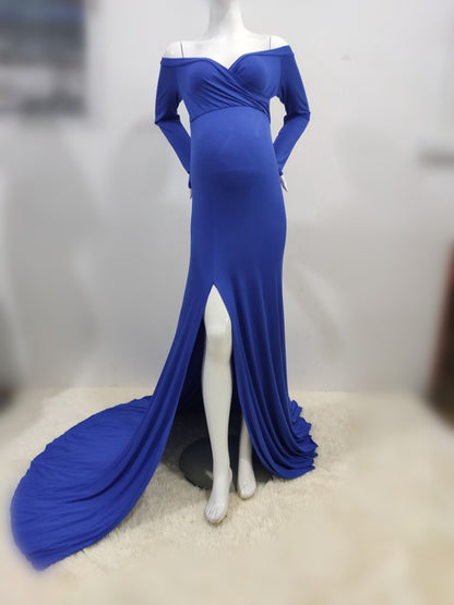 Sexy Maternity Dresses - For Photo Shoot Maxi Gown Split Side Women Pregnant Photography Props (1U5)(Z6)(Z8)(1Z1)(2Z1)(3Z1)(4Z1)(7Z1)
