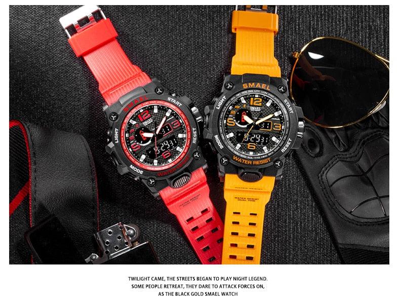 Great Watches For Men - 50M Waterproof Clock Alarm - reloj 1545D Dual Display Wristwatch Quartz Military Watch Sport (MA9)(RW)(1U84)