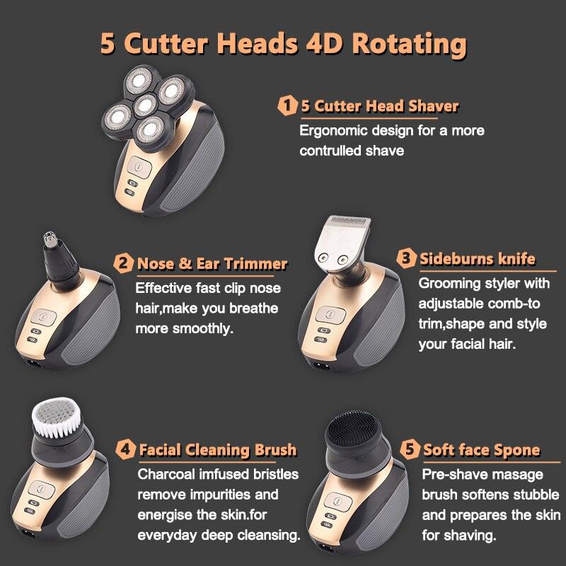 New Electric Bald Head Shaver - 5 in 1 Electric Shaver Kit Cordless Hair Clippers Nose Hair Trimmer - Waterproof Rechargeable (BD6)(1U45)(F45)