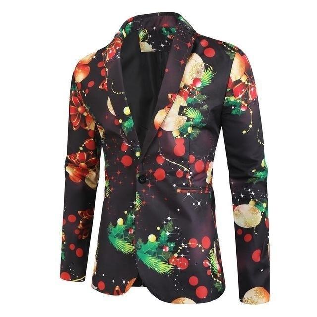 Men's Christmas Blazers Jacket - Floral Print Painting 3D - Party Coat Casual Slim Fit Blazer (T2M)(CC5) - Deals DejaVu