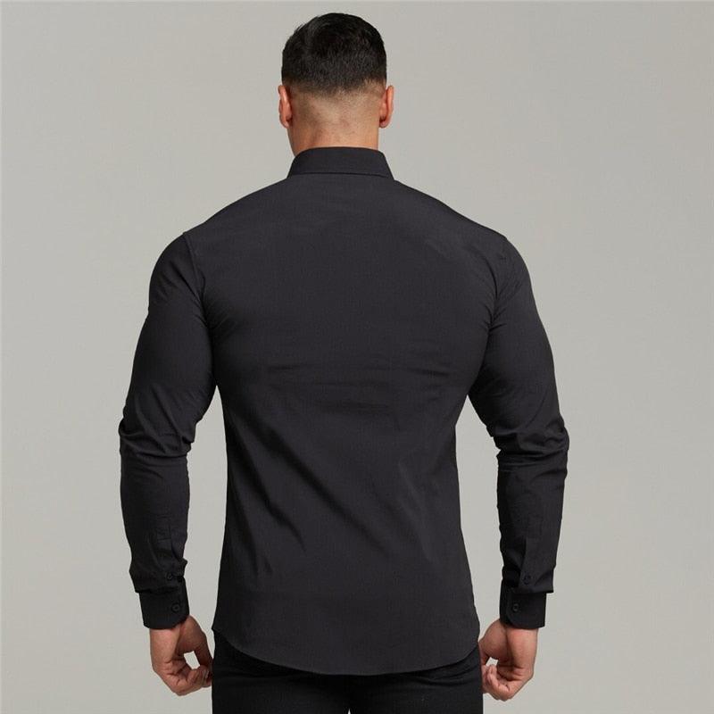 Trending Men Fashion Casual long Sleeve Solid Shirt - Super Slim Fit - Male Social Business - Fitness Sports Clothing (TM1)(T2G)(1U8)(TM8]