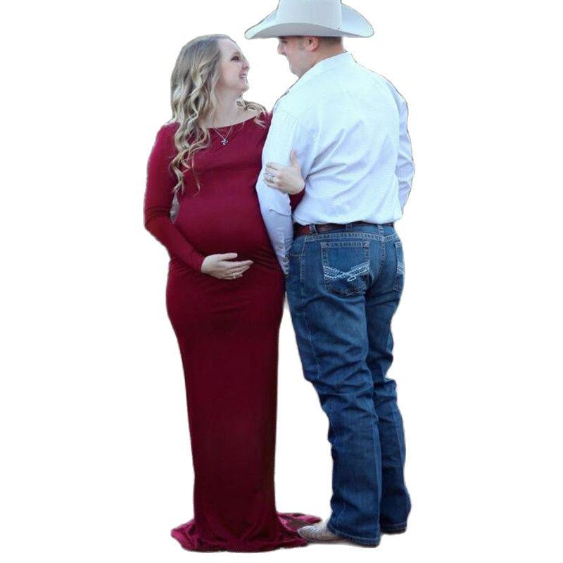 Maternity Cotton Trailing Dress Long Sleeve Pregnant Women Maxi Gown Pregnancy Baby Show Photoshoot Photography Props Clothes (Z6)(1Z1)(2Z1)(3Z1)(7Z1) - Deals DejaVu