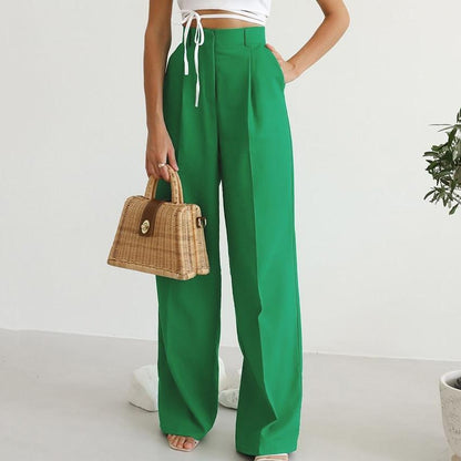 Office lady Baggy Trouser High Waist Elegant All-Match Wide Leg Pants - Women Plus Length Spring Pocket Zipper Street Pants (BP)(1U25) - Deals DejaVu