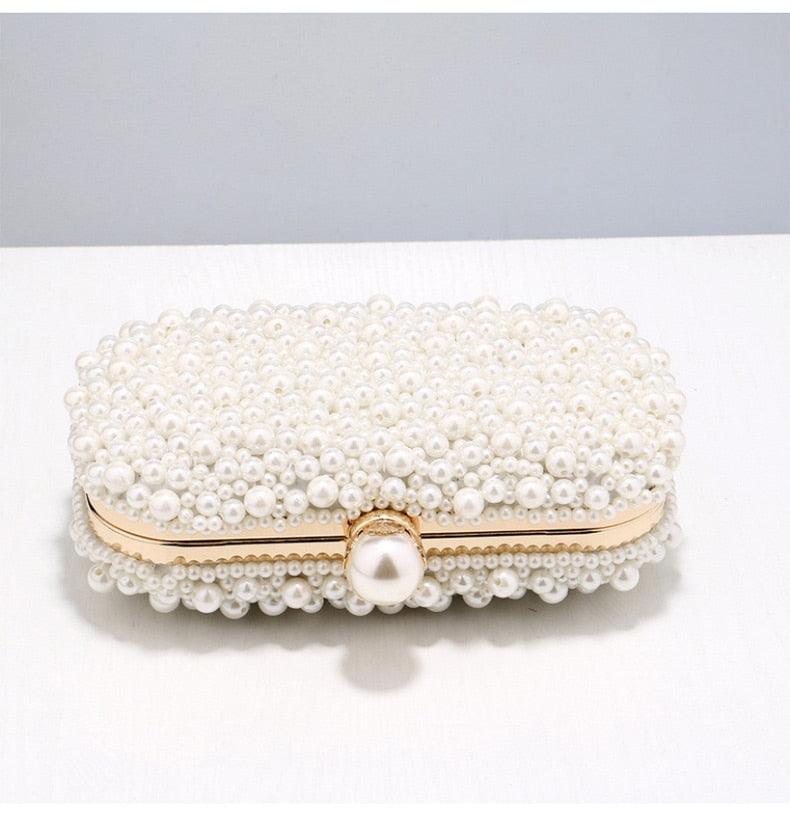 New Women Full Pearl Small Evening Clutch - Festa Chic Embroidery Beading Luxury Handbag Shoulder Chain Design Wedding Purse (WH1)(WH6)(1U43) - Deals DejaVu