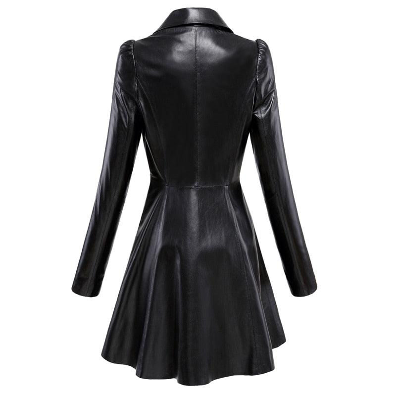Gorgeous Fit and flare faux leather coat - Notched lapel long sleeve puff sleeve Skirted Black Elegant leather blazer- slim fit (TB8B)(TB8A)(TP3)(1U23) - Deals DejaVu
