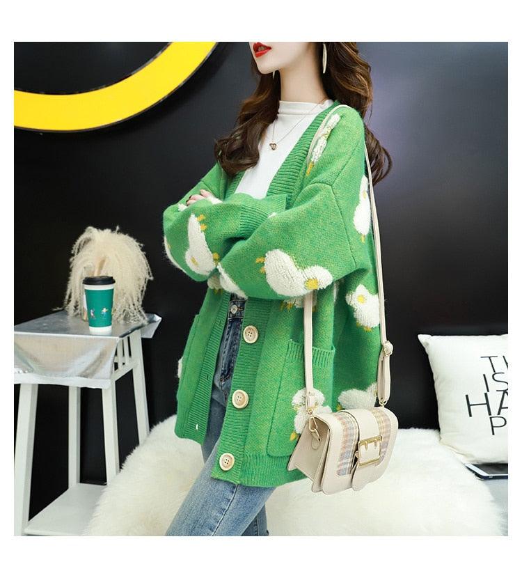 Trending Women Winter Knit Sweater Coat - V Neck Sheep Cardigans Christmas Sweaters Warm Knitwear Sueter Mujer Long Jacket (TP4)(TB8C)(BCD4)(1U23) - Deals DejaVu