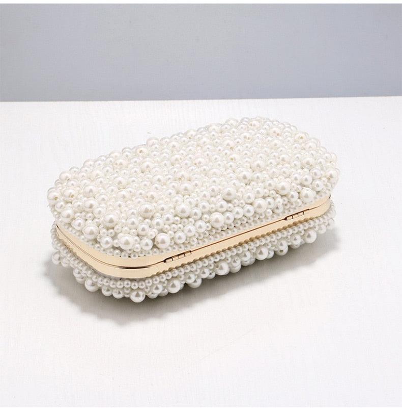 New Women Full Pearl Small Evening Clutch - Festa Chic Embroidery Beading Luxury Handbag Shoulder Chain Design Wedding Purse (WH1)(WH6)(1U43) - Deals DejaVu