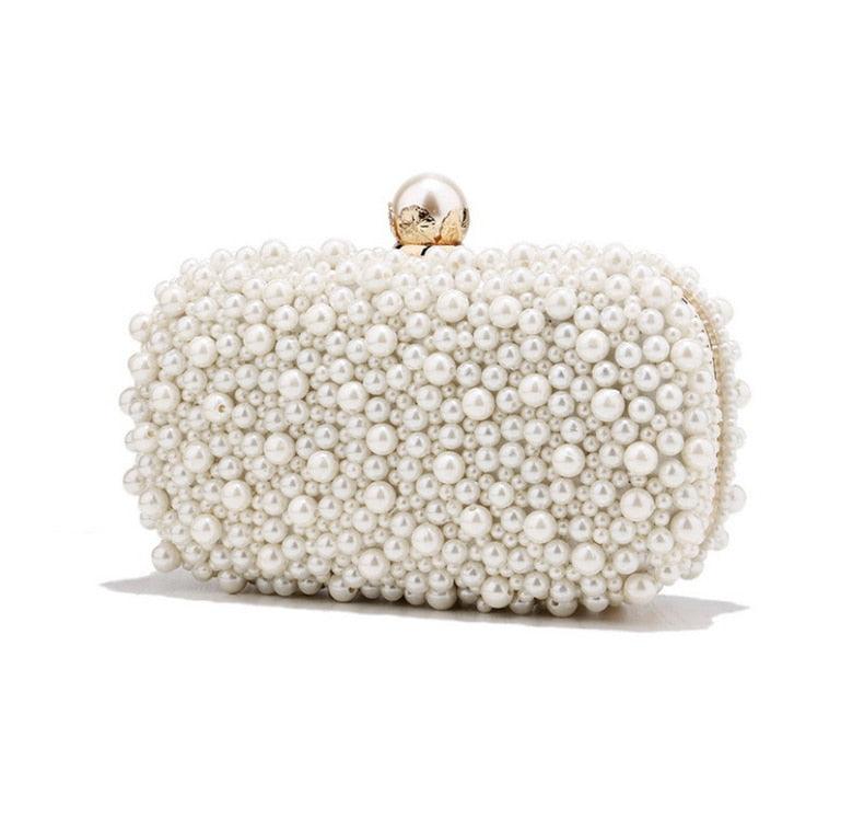 New Women Full Pearl Small Evening Clutch - Festa Chic Embroidery Beading Luxury Handbag Shoulder Chain Design Wedding Purse (WH1)(WH6)(1U43) - Deals DejaVu