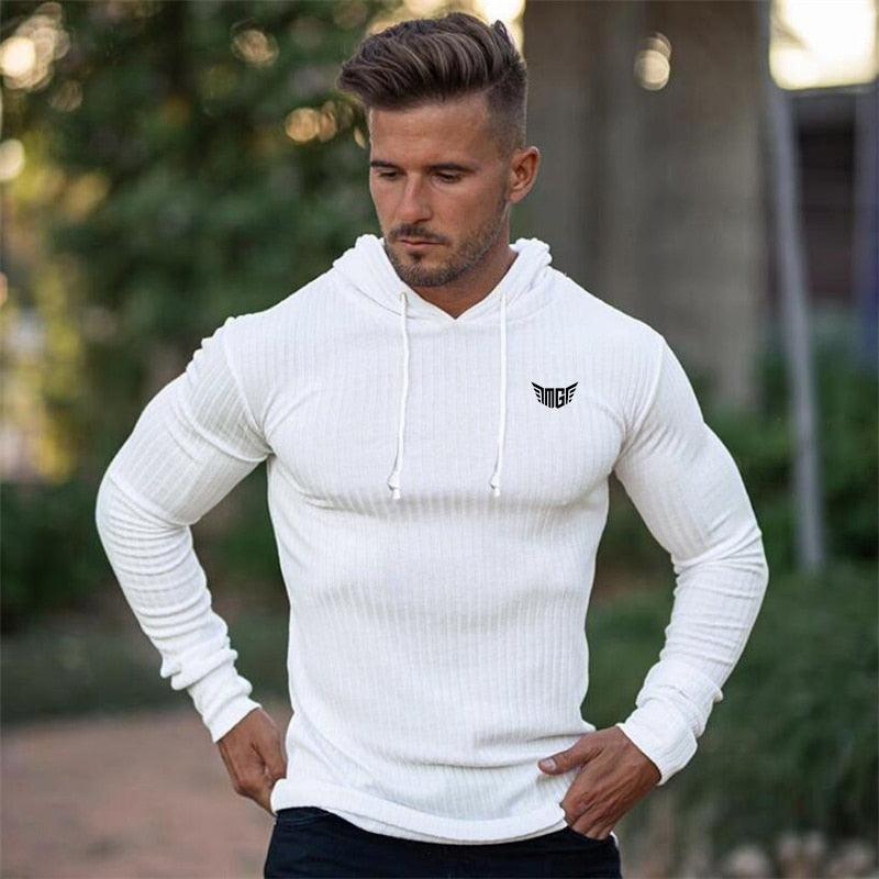 New Fashion Knitted Hooded T-shirt -Men Pit Stripe Slim Fit Thin Sweaters -Mens Long Sleeve Pullovers (TM5)(CC1)(1U100)(TM7)(1U101)(1U100)