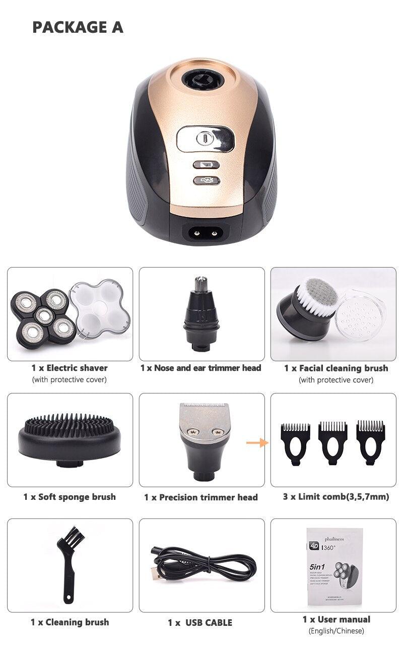 New Electric Bald Head Shaver - 5 in 1 Electric Shaver Kit Cordless Hair Clippers Nose Hair Trimmer - Waterproof Rechargeable (BD6)(1U45)(F45)