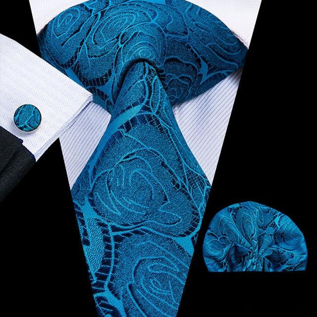 Great 100% Silk Floral Paisley Men's Tie Set 8.5cm - New Design Hanky Cufflinks Top Quality Necktie (MA2)(F17)