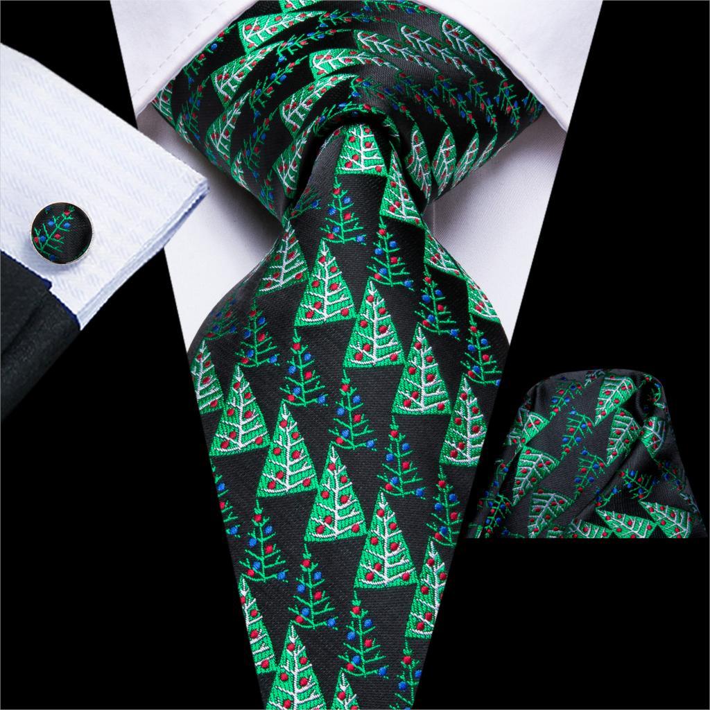 Christmas Ties - Men Hanky Cufflinks Set - 100% Silk Gifts (D17)(MA2)