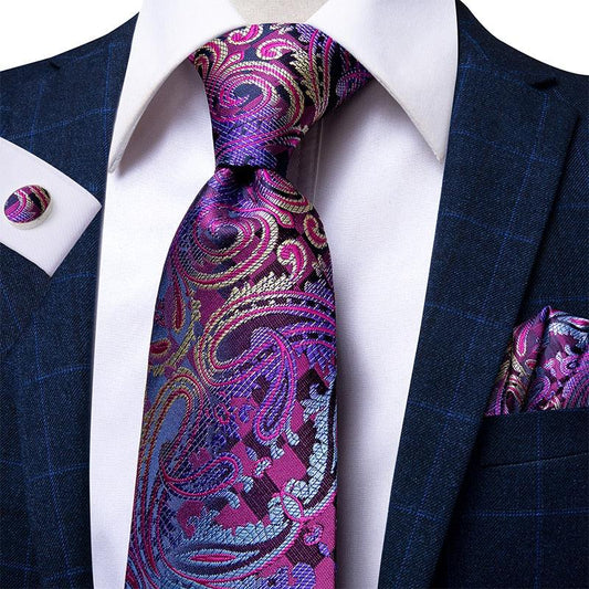 Trending Large Men's Tie Set - Luxury Silk Neckties For Men - Fashion Design Hanky Cufflinks Set (MA2)