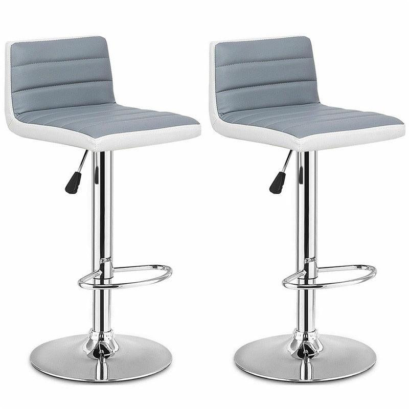 High Quality Set of 2 Adjustable Gray PU Leather Bar Stools Comfortable Height Adjustable Swivel 360 Degrees Chairs (FW2)(1U67)