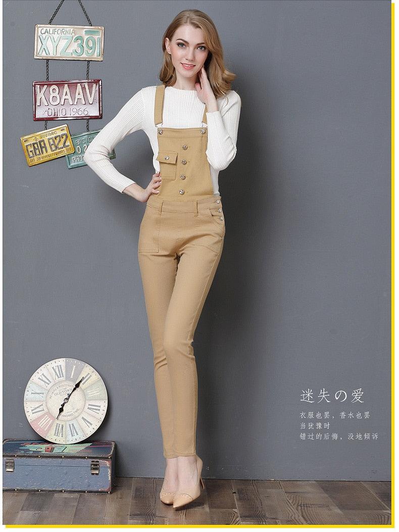 Gorgeous High Quality Women Denim Overalls - Pocket Button Jumpsuit - Full Length Denim Pencil Jeans (TBL1)