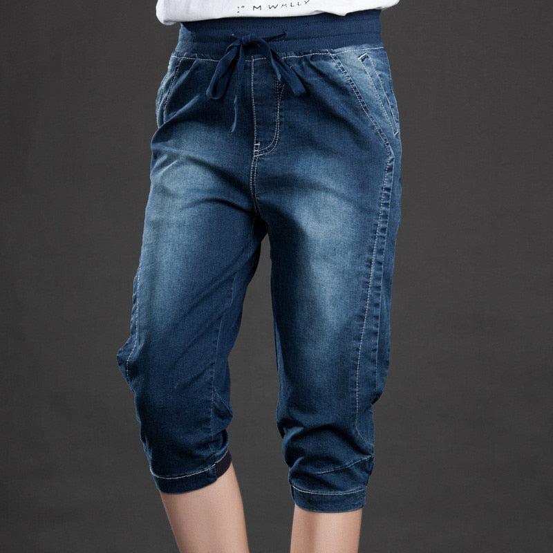 High Waist Jeans - Woman Stretch Summer Denim Pants - Plus Size - Capri Jeans For Women - Short Harem Pants (TB6)(BCD3)(F21)