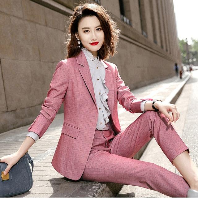 Womens plaid clearance pant suit