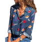 Great Women Blouses - Floral Print Long Sleeve Turn Down Collar Blouse Shirt - Striped Tunic - Plus Size (TB4)