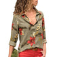 Great Women Blouses - Floral Print Long Sleeve Turn Down Collar Blouse Shirt - Striped Tunic - Plus Size (TB4)