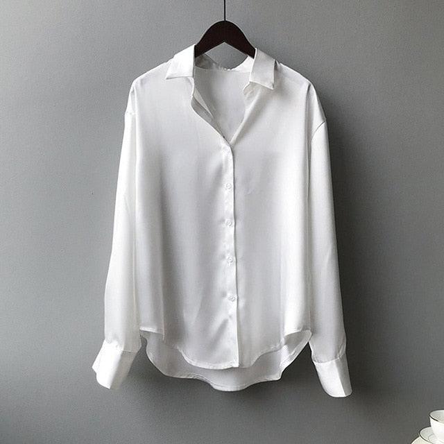 Solid Elegant Blouses Shirts - Turn Down Collar Casual Office Shirt - Long Sleeve Ladies Soft Tops (TB4)