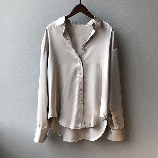 Solid Elegant Blouses Shirts - Turn Down Collar Casual Office Shirt - Long Sleeve Ladies Soft Tops (TB4)