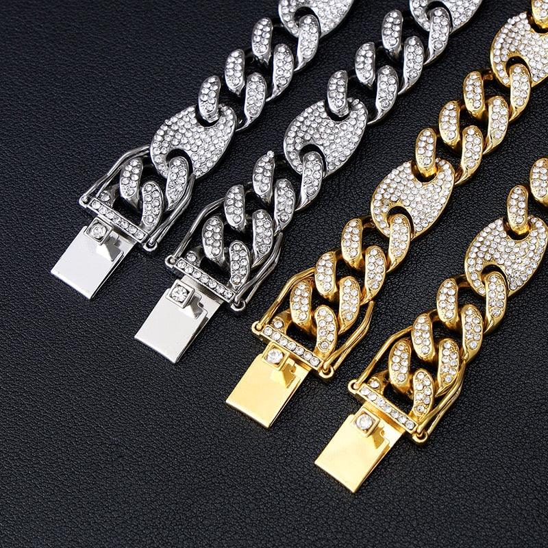 Great 12MM Bling AAA+ Iced Out Alloy Rhinestones - Bean Miami Cuban Link Chain Necklace (MJ4)