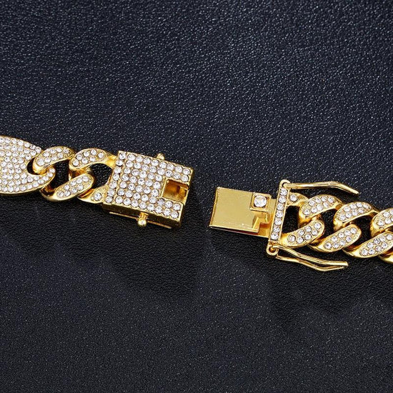 Great 12MM Bling AAA+ Iced Out Alloy Rhinestones - Bean Miami Cuban Link Chain Necklace (MJ4)