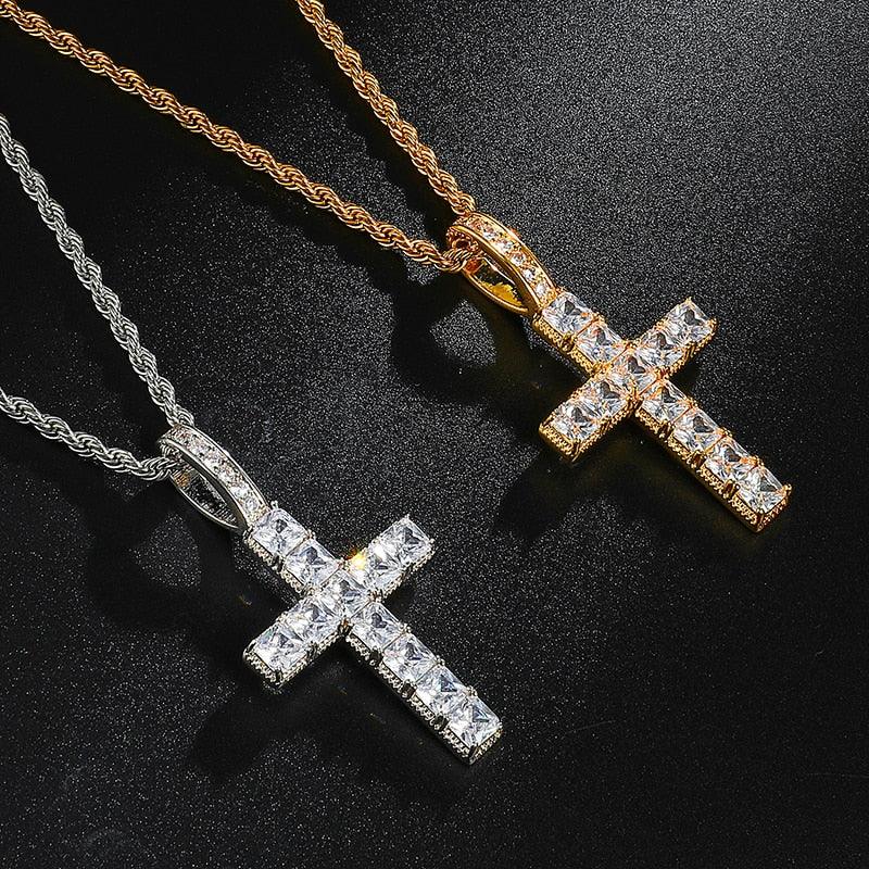 Great Cross Iced Out Bling Cubic Zircon AAA CZ Necklace & Pendant With 4mm Chain (1U83)