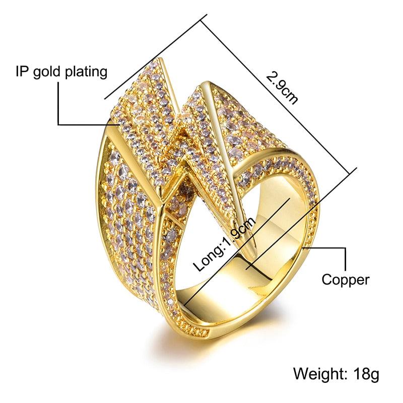 Great CZ Stones - Bling Lightning Rings - Cubic Zircon Iced Out Copper Zircon Jewelry (1U83)