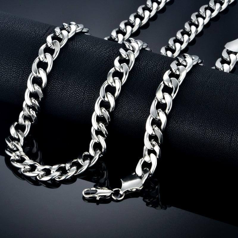 Cuban Link Chain Necklace & Bracelet Set - African Dubai Gold Color Stainless Steel Jewelry Sets (MJ4)(F83)