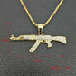 Hip Hop Iced Out Rhinestones AK47 Gun Pendant With 4Size Chain Stainless Steel Gold Color Necklace (MJ2)