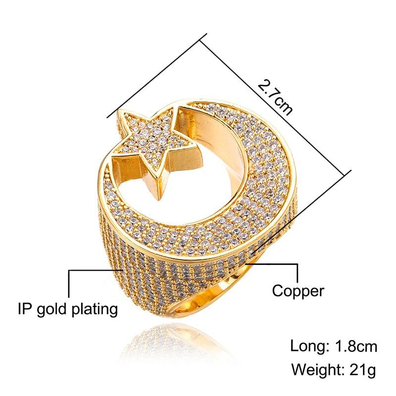Popular CZ Stones Stars And Moon Rings - Bling Iced Out Copper Zircon Ring (1U83)