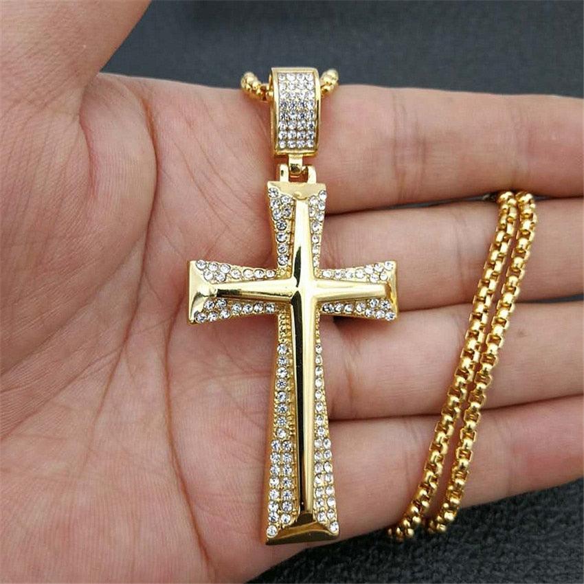 Hip Hop Stainless Steel Knight Cross Pendant Necklace - Men's Gold Color Chain (MJ2)(F83)