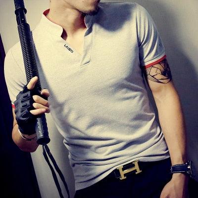Hot Sale Men's V Neck Trending T Shirt - Fashion Solid Short Sleeve T Shirt - Slim Fit Men's Top (TM2)