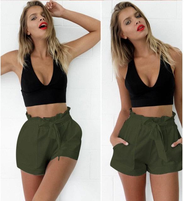 Trending Soft Casual Cotton Lady's Shorts - Women Summer Solid Color High Waist Ruffle Shorts (TBL2)