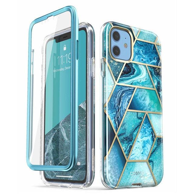 iPhone 11 Case 6.1 inch (2019 Release) Cosmo Full-Body Glitter Marble Bumper Cover with Built-in Screen Protector (RS6)(1U50)