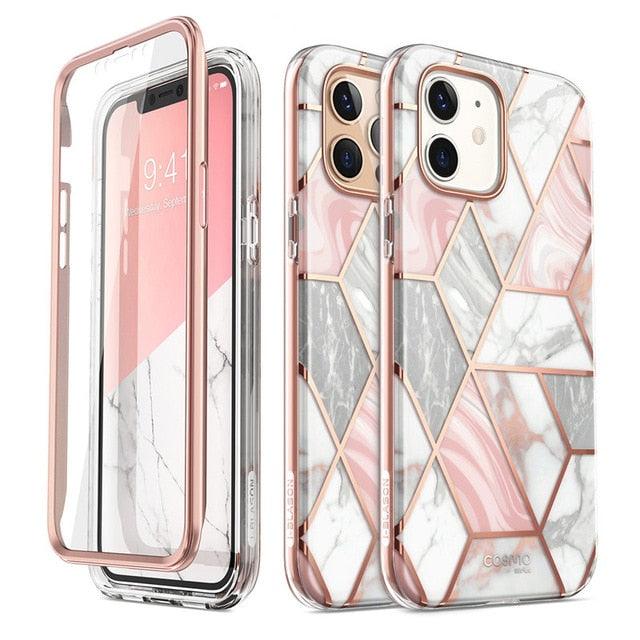 New iPhone 12 Case/12 Pro Case 6.1" (2020), Cosmo Full-Body Glitter Marble Bumper Case with Built-in Screen Protector (RS6)(1U50)