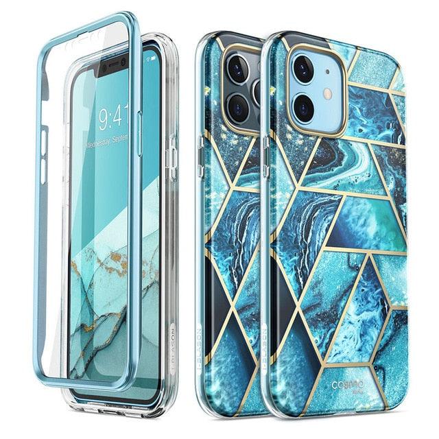 New iPhone 12 Case/12 Pro Case 6.1" (2020), Cosmo Full-Body Glitter Marble Bumper Case with Built-in Screen Protector (RS6)(1U50)