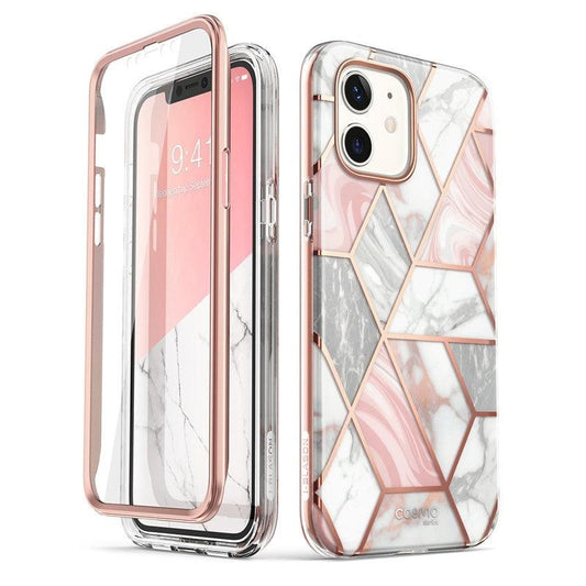 Great iPhone 12 Mini Case 5.4 inch (2020) Cosmo Full-Body Glitter Marble Bumper Case with Built-in Screen Protector (RS6)(1U50)(F50)