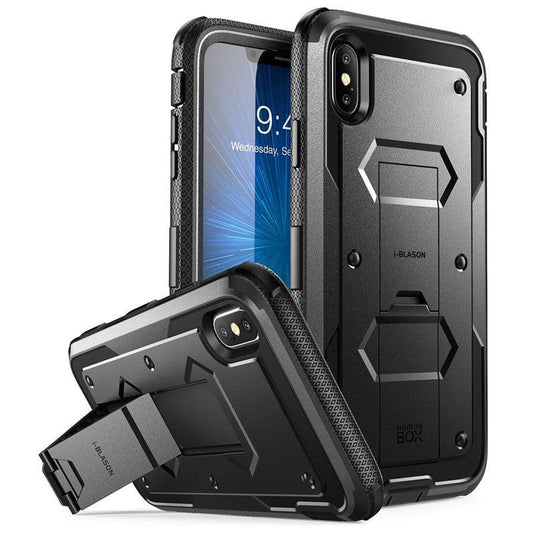 iPhone Xs Max Case Armor box - Full Body Heavy Duty Shock Reduction Case with Built in Screen Protector & Kickstand (RS6)(1U50)