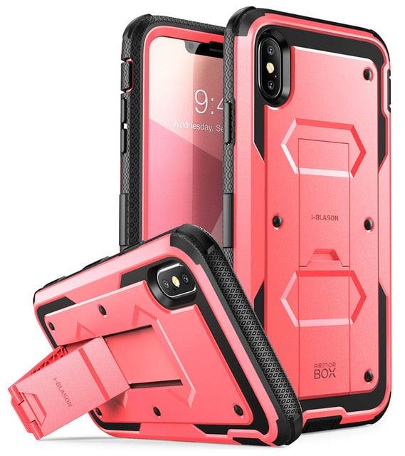 iPhone Xs Max Case Armor box - Full Body Heavy Duty Shock Reduction Case with Built in Screen Protector & Kickstand (RS6)(1U50)