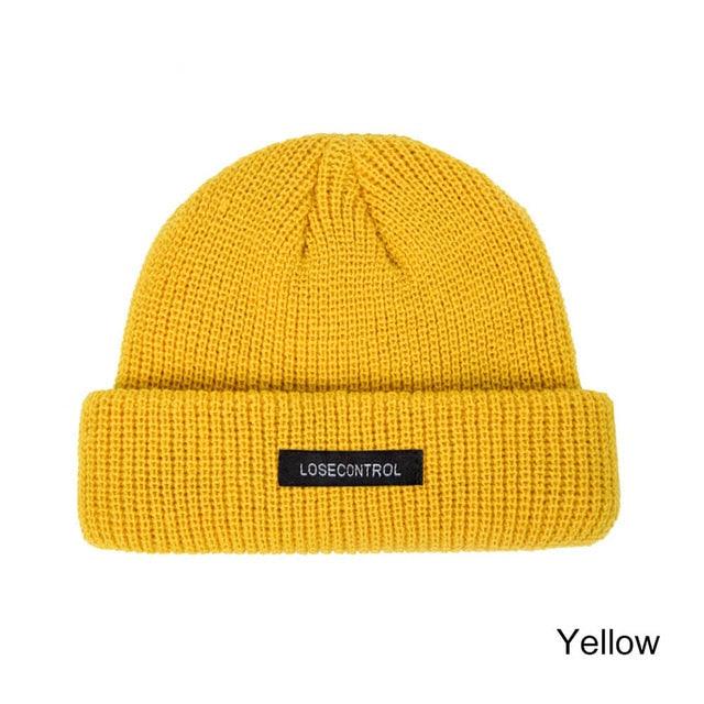 Men Knitted Hat Beanie Solid Color Cap - Retro Ribbed Cuffed Short Melon Hat (2U103)