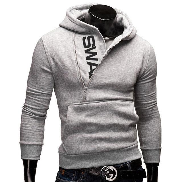 Side Zipper Hoodies - Men Cotton Sweatshirt - Spring Letter Print Sportswear Slim Pullover (TM5)(CC1)(F100)