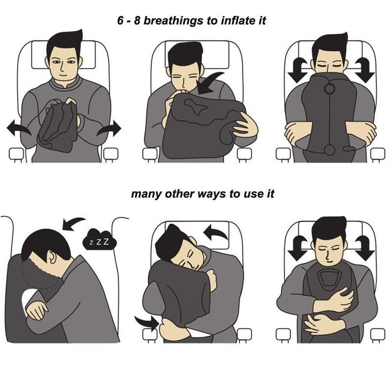 Inflatable Travel Sleeping Bag - Portable Cushion Neck Pillow - Outdoor Airplane Flight Sleeping (6LT1)
