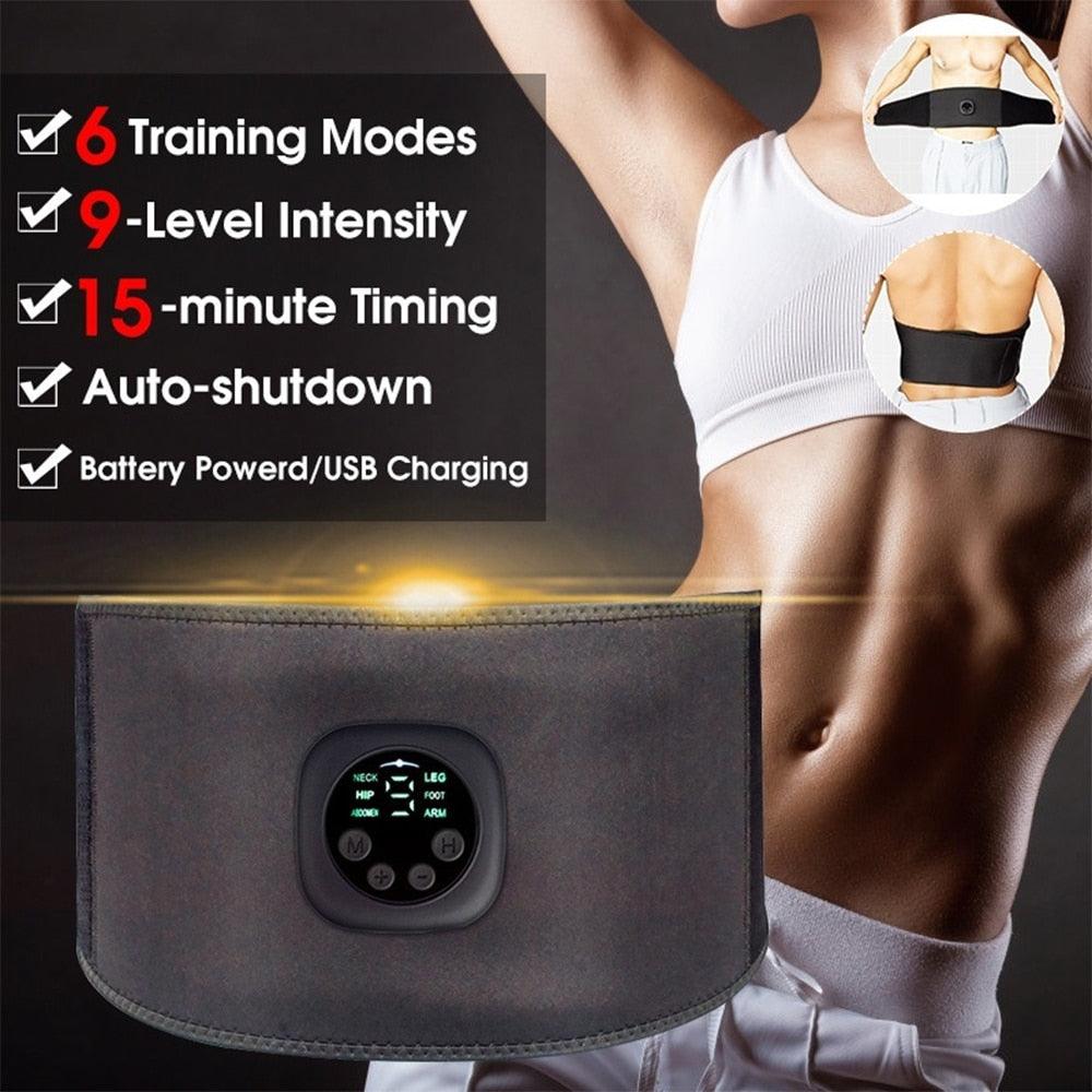 Intelligent Unisex USB Rechargeable EMS Fitness Trainer Belt LED Display Electrical Muscle Stimulator (FH)(1U80)
