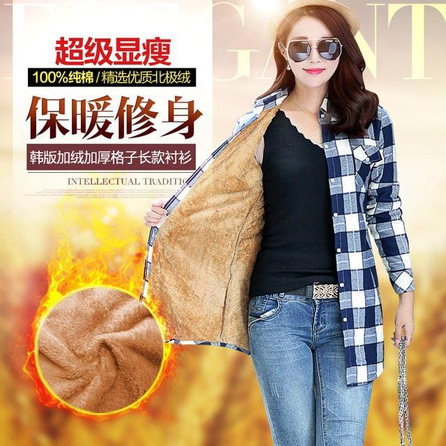Amazing Winter Long Shirts Tops - Girls Sleeve Winter Thickening Coat - Lattice Blouse Plaid (TB4)