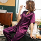 Amazing 2 Pieces Faux Silk Satin Pajamas Set - Women Sleepwear Spring Short Sleeve & Long Pants Sleepwear (ZP1)(F90)