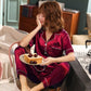 Amazing 2 Pieces Faux Silk Satin Pajamas Set - Women Sleepwear Spring Short Sleeve & Long Pants Sleepwear (ZP1)(F90)